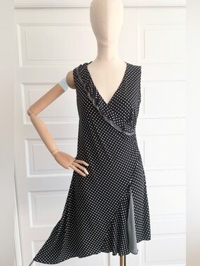 Sleeveless Polka Dot Wrap-Style Ruffle Dress